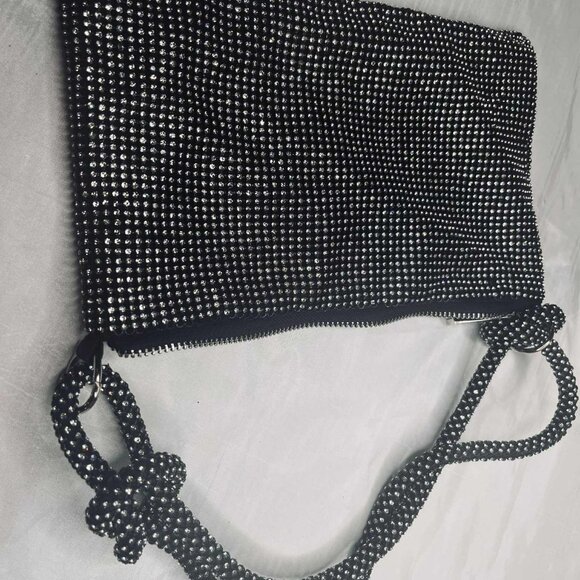 Vintage Handmade Beaded Evening Bag 1990s, Black Crystal Mesh, Zipper Closure - Picture 12 of 12